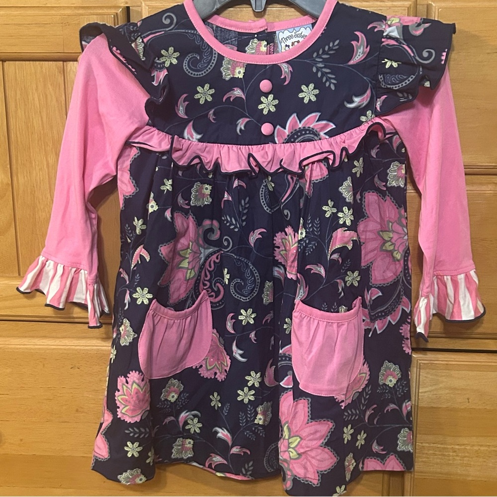 Three Sisters Girl’s Long Sleeve Blue and Pink Floral Dress Size 3T